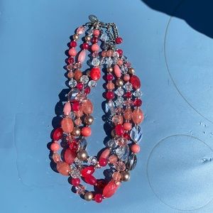 18” Coral and Crystal Beaded necklace